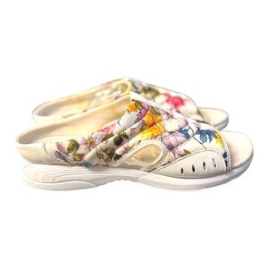 Easy Spirit White/Pink Floral Traciee Lightweight Flat Easy-On Sandals Sz 10N